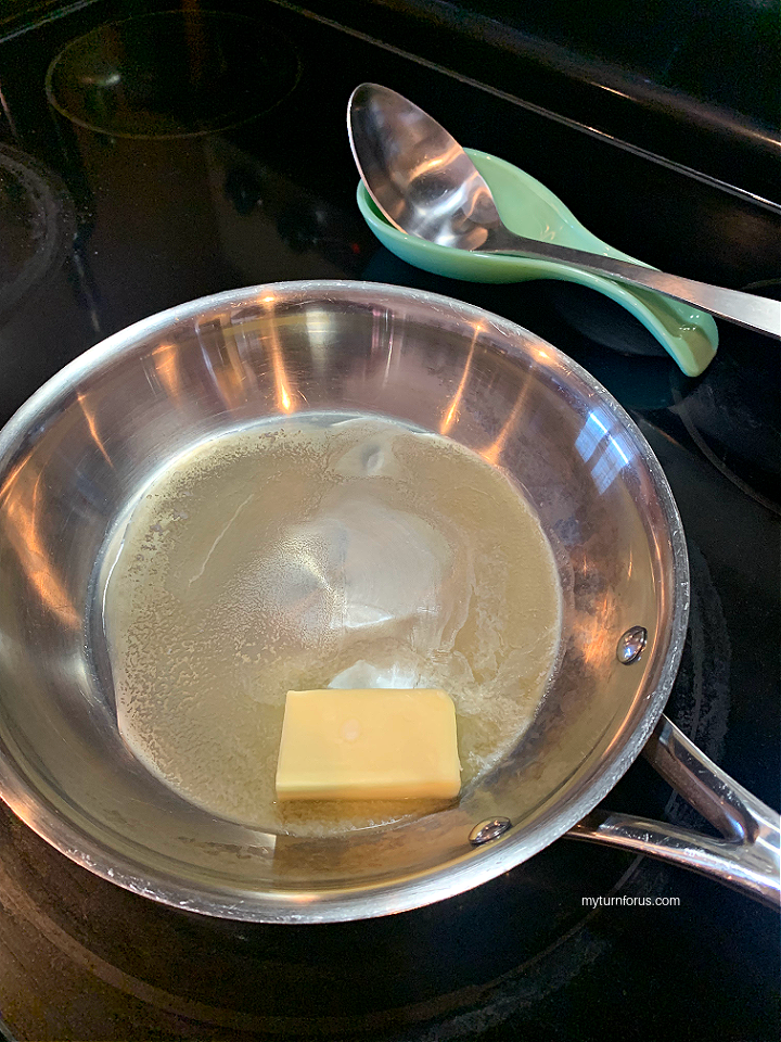 melted butter in large skilllet