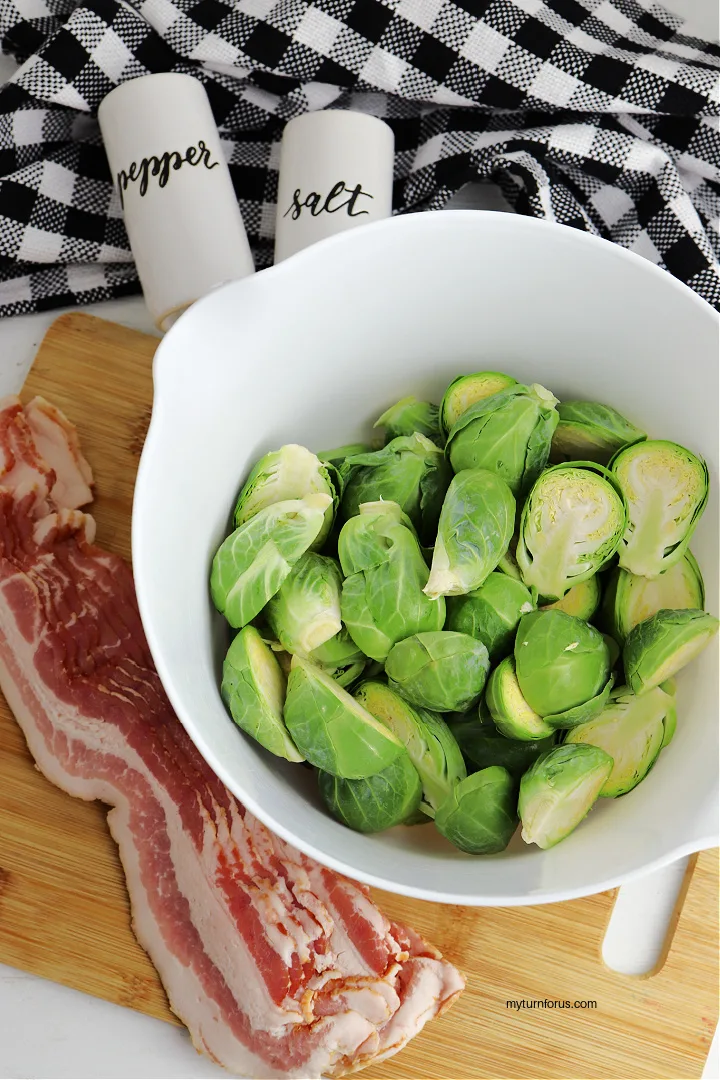 raw brussel sprouts and bacon