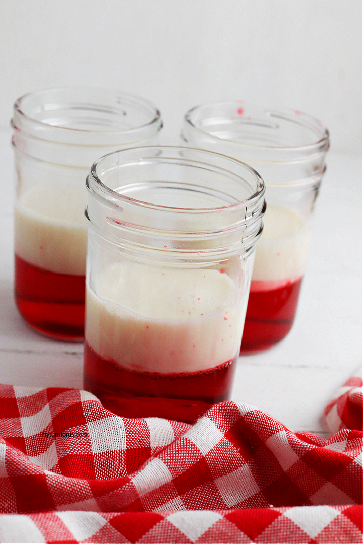 red and white layered jello dessert