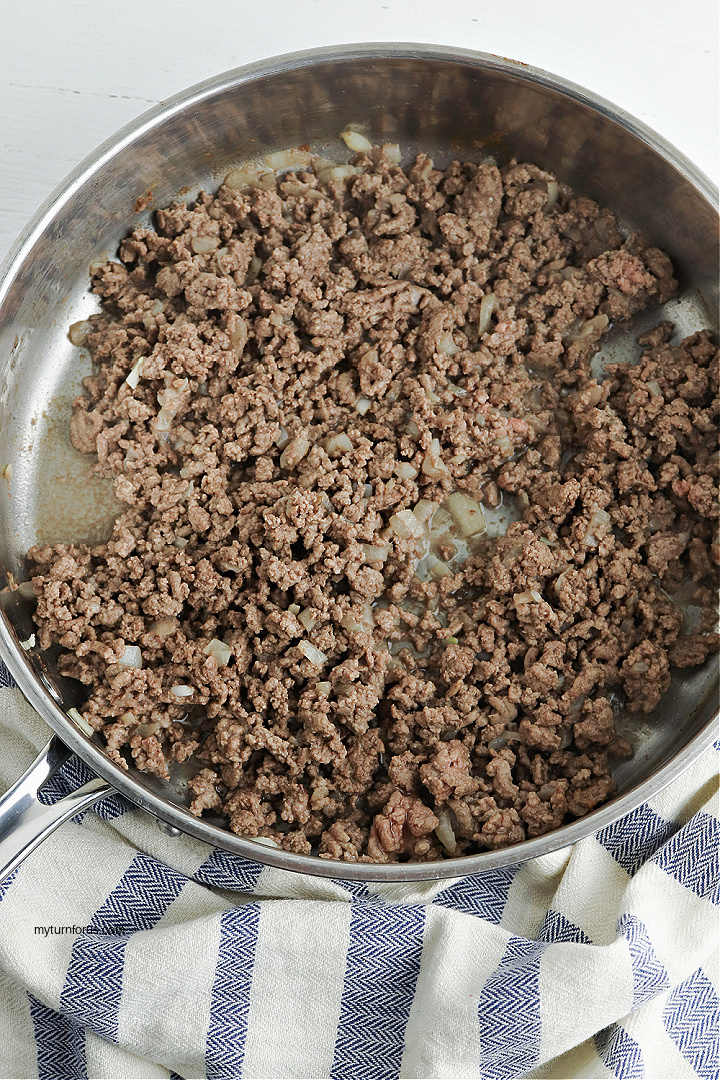 Browning ground beef and onions