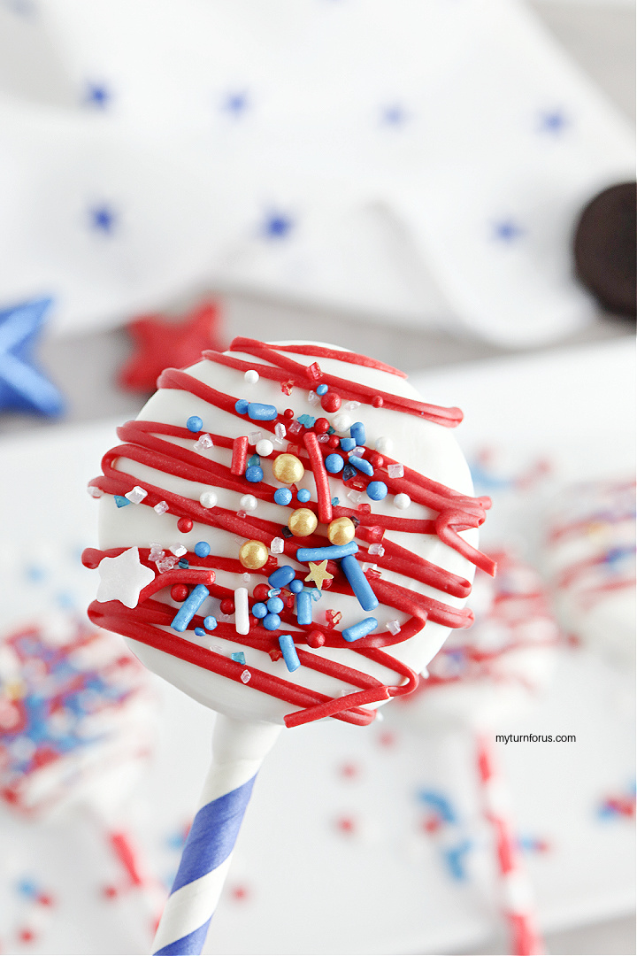 red white and blue cookie pops