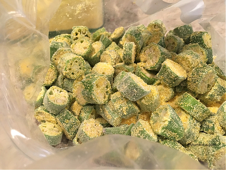 coating okra with corn meal