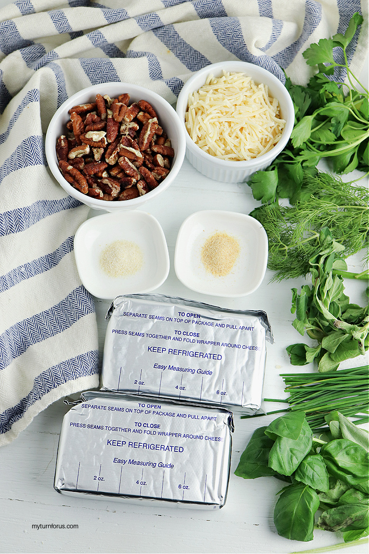 cheeses, pecans and fresh herbs