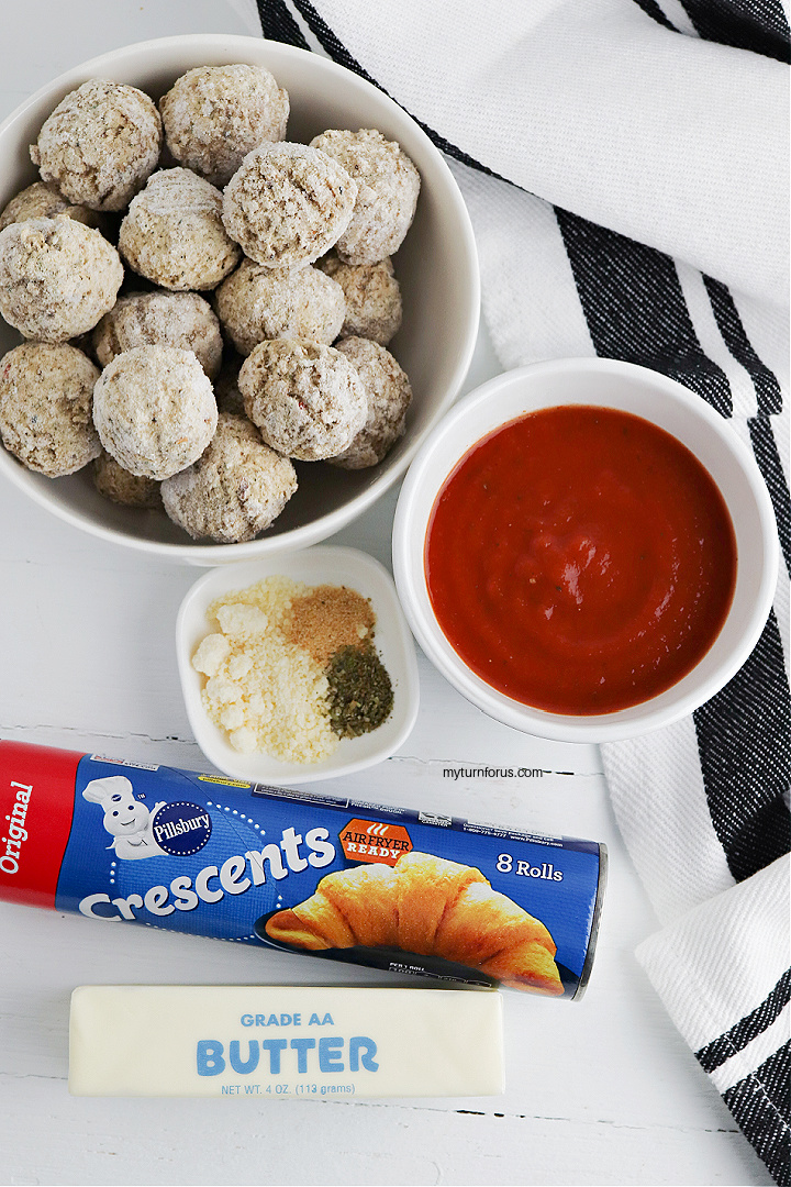 meatballs, pasta sauce, crescent rolls and seasonings