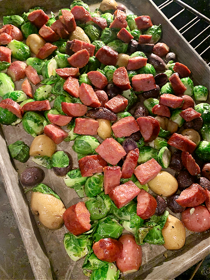 cajun sausage and potatoes and brussel sprouts cajun sausage and potatoes