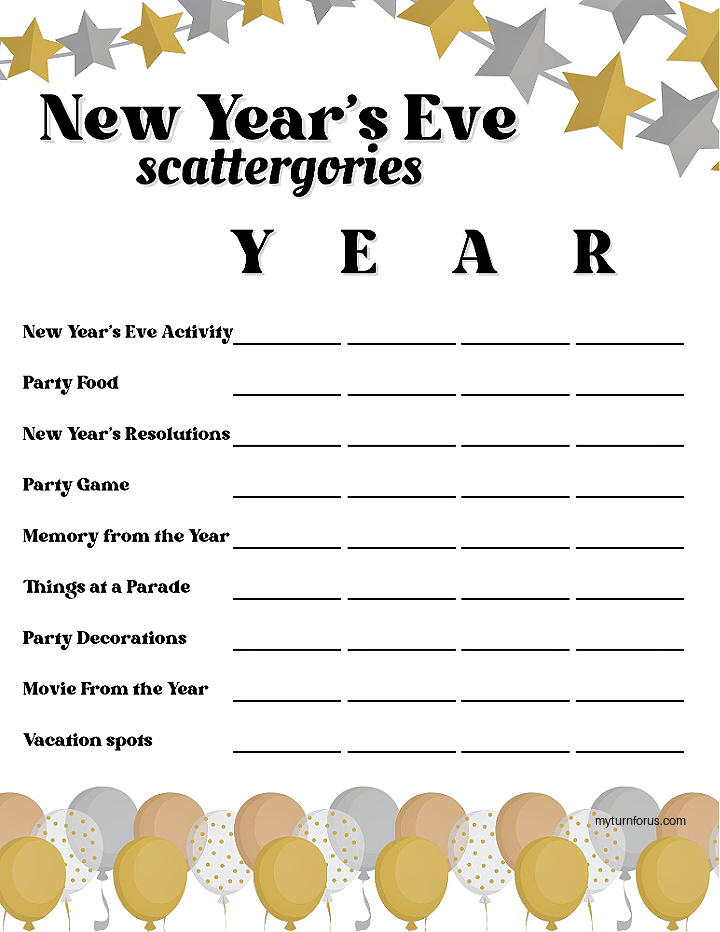 new year's eve Scattergories