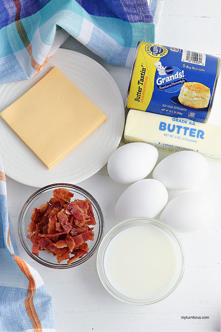 Butter, biscuits, bacon, eggs
