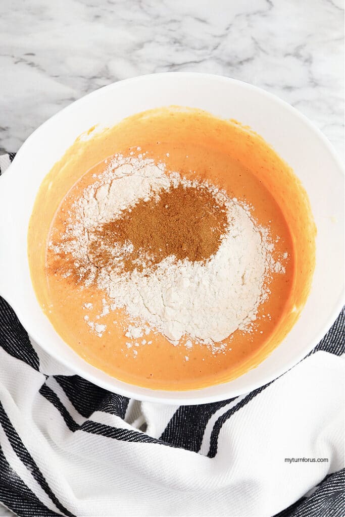 Add the flour, salt, baking powder, and  spices