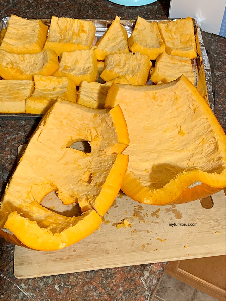 Cut jack o lantern for pumpkin puree