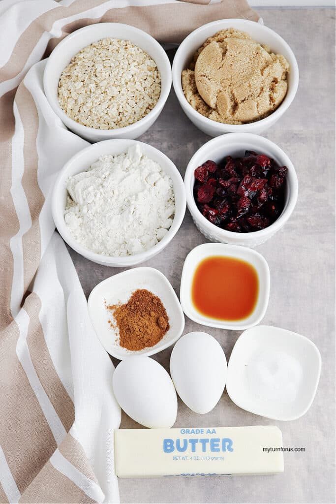 Ingredients for craisin oatmeal cookies
