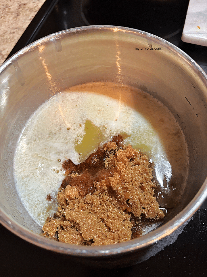 adding brown sugar to the butter